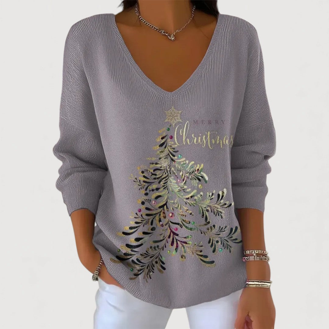 Alina | Festive V-Neck Holiday Charm Long-Sleeve Top