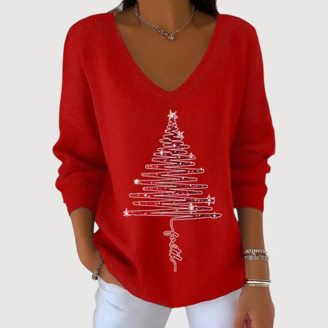 Alina | Festive V-Neck Holiday Charm Long-Sleeve Top