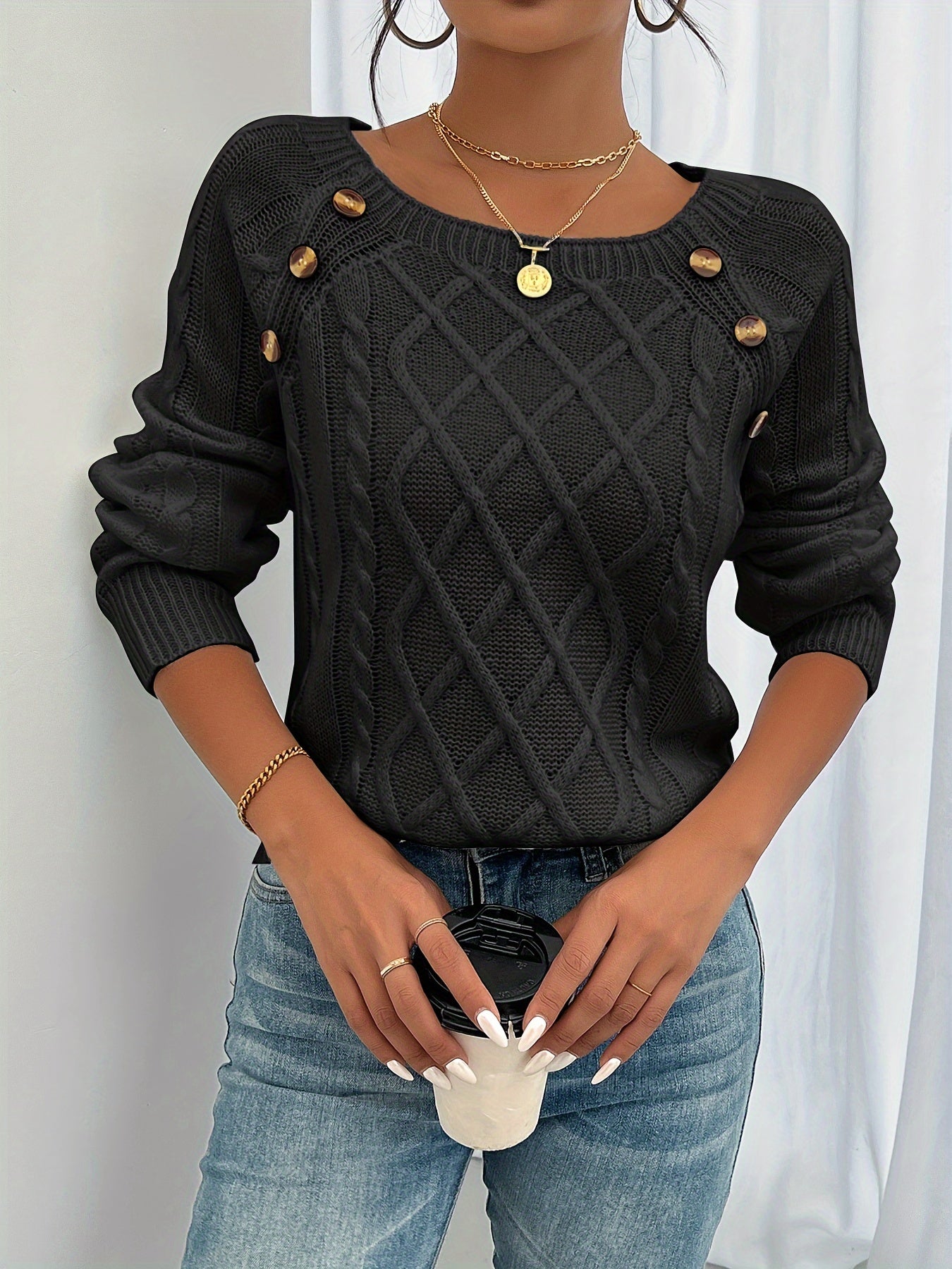 Olivia | Elegant Button Detail Knit Sweater
