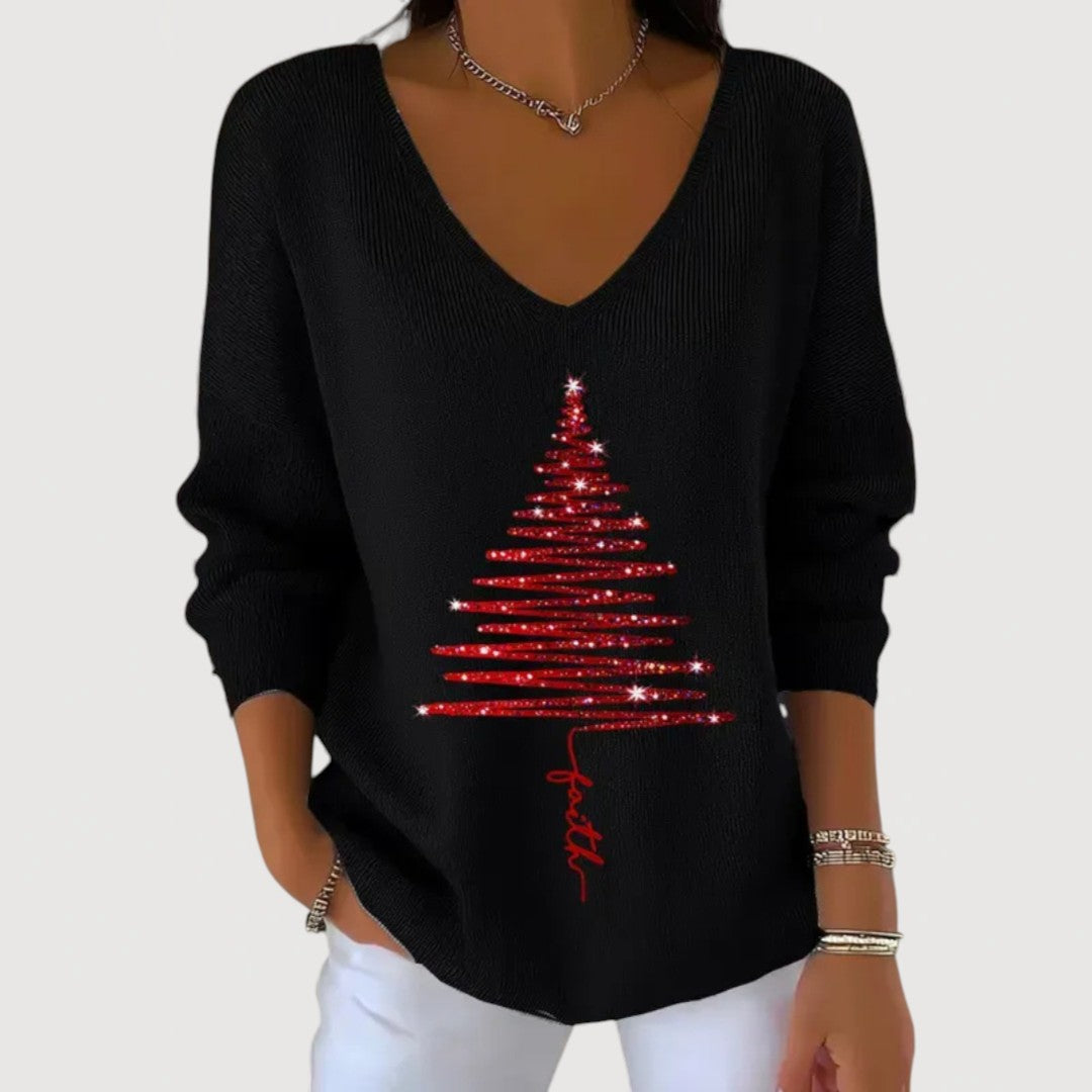 Alina | Festive V-Neck Holiday Charm Long-Sleeve Top