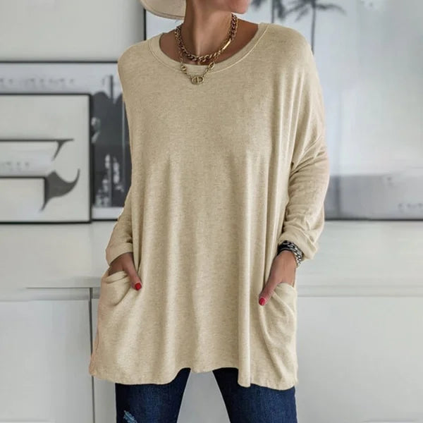 Jenna | Relaxed Scoop-Neck Long Sleeve Top