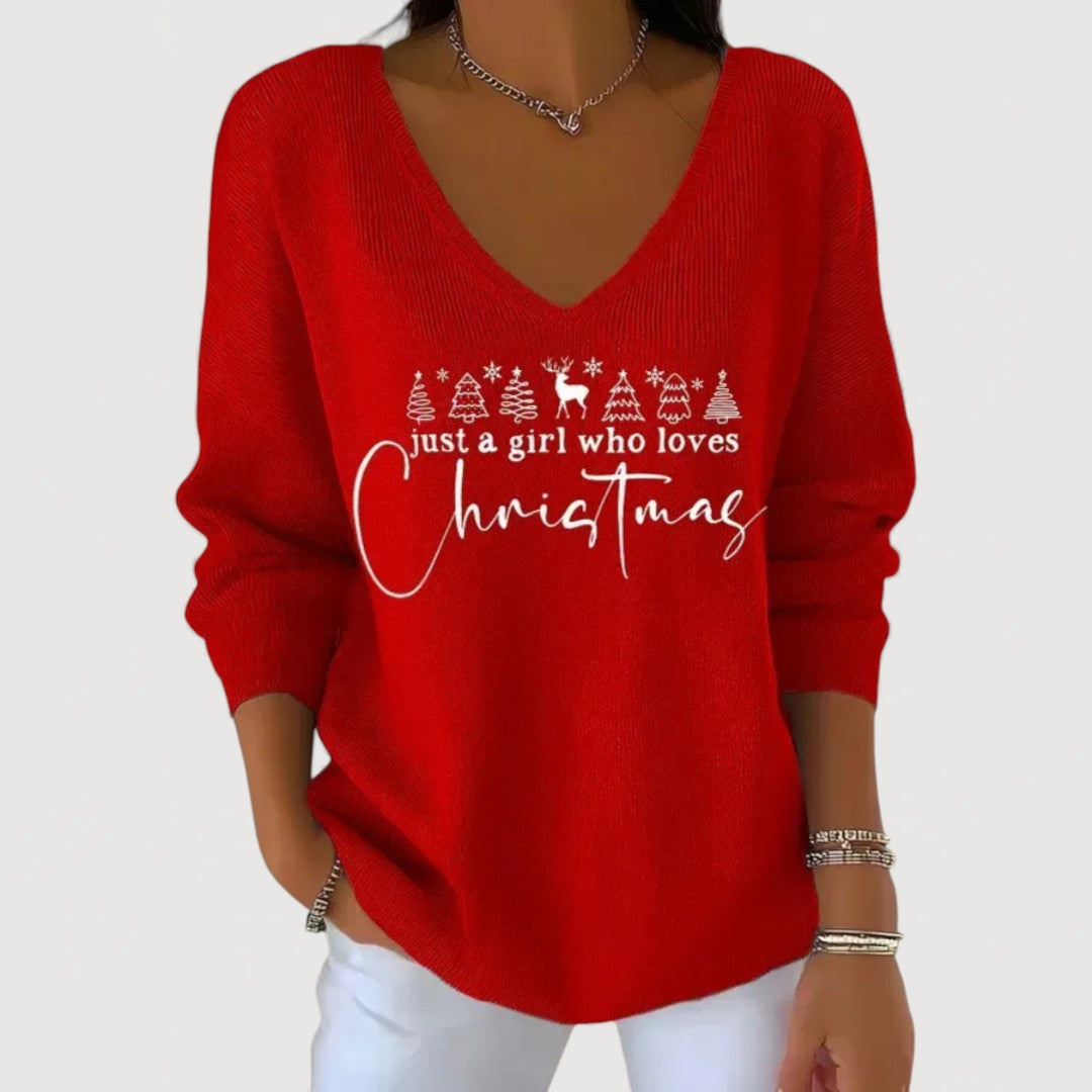 Alina | Festive V-Neck Holiday Charm Long-Sleeve Top