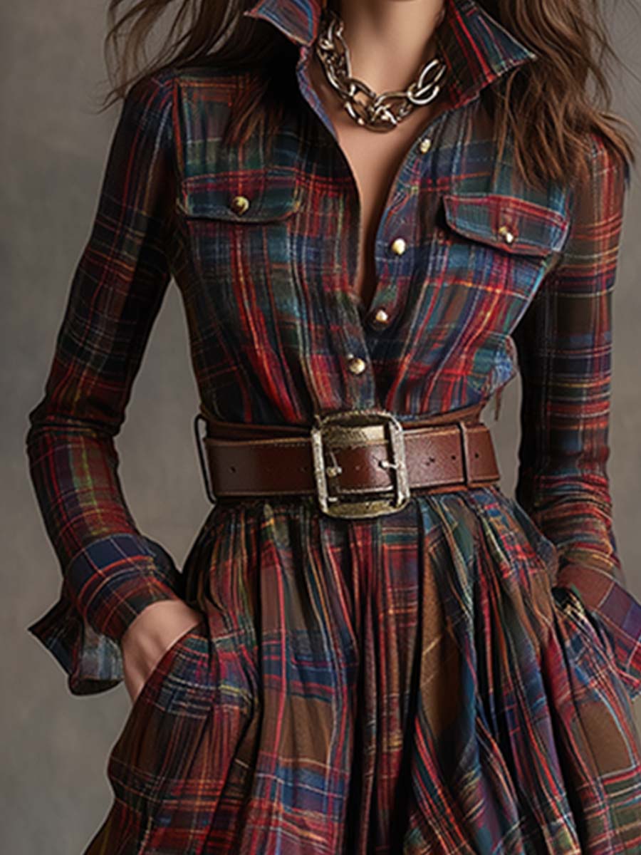 Scarlett | Elegant Plaid Shirt Dress