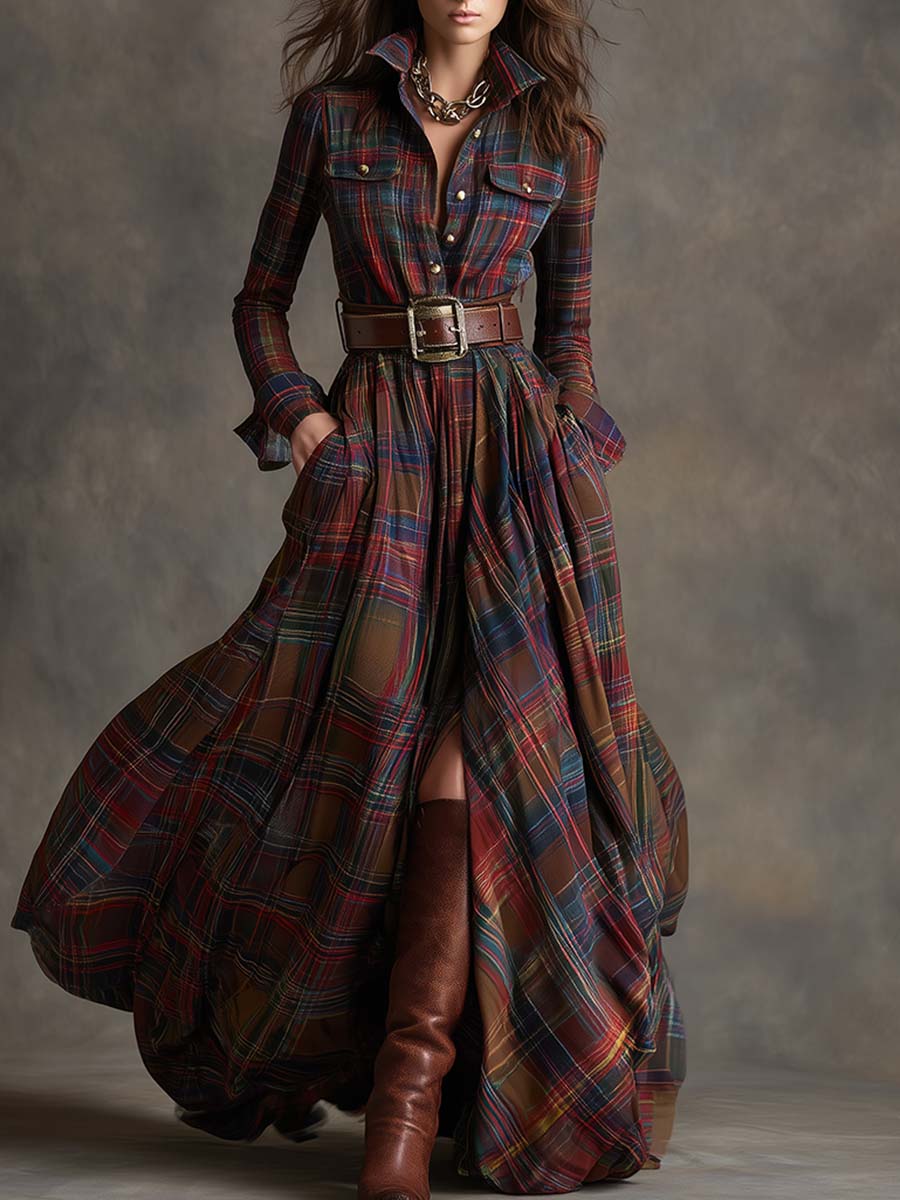 Scarlett | Elegant Plaid Shirt Dress