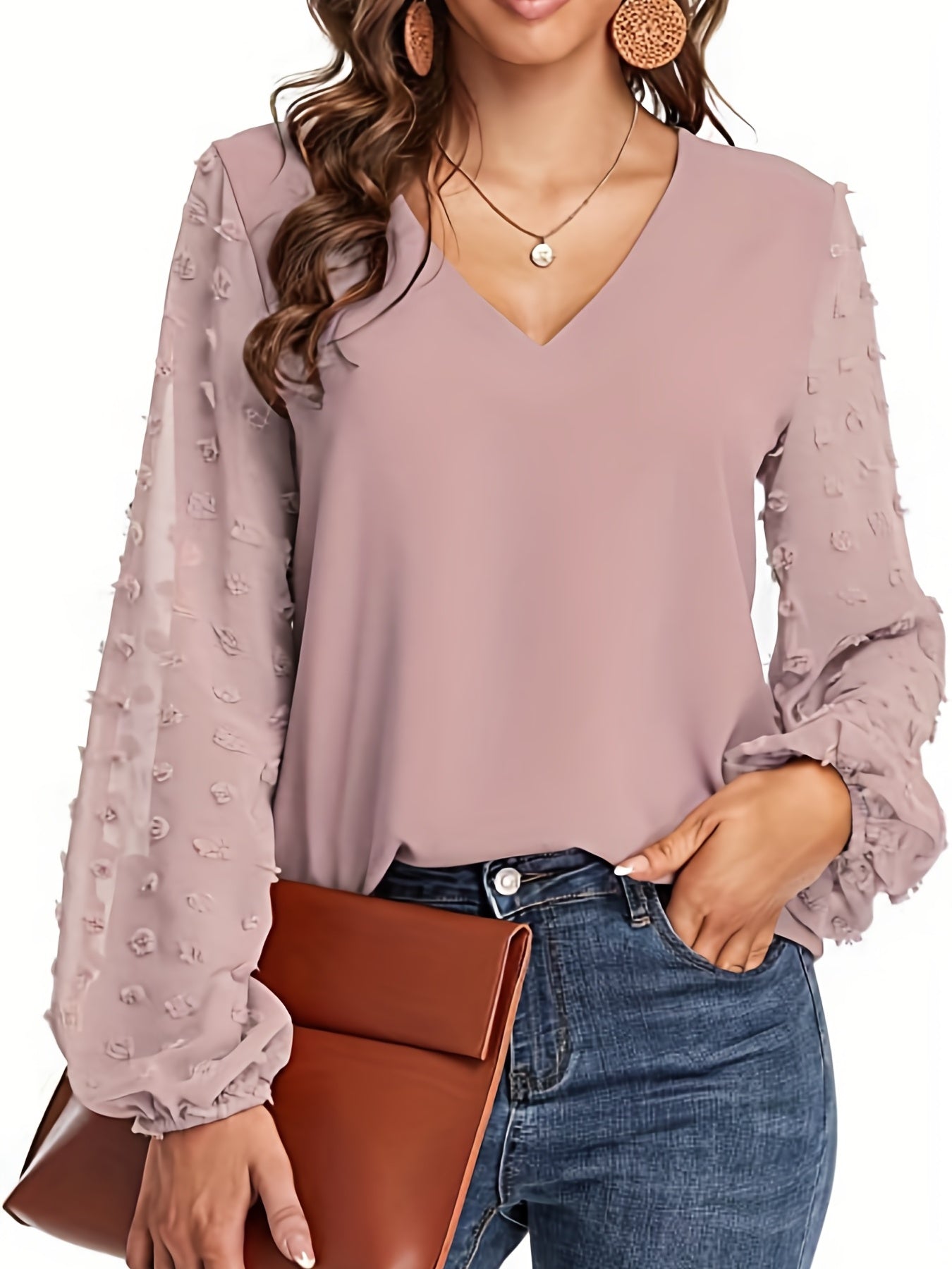 Lena | Textured Sleeve V-Neck Statement Blouse