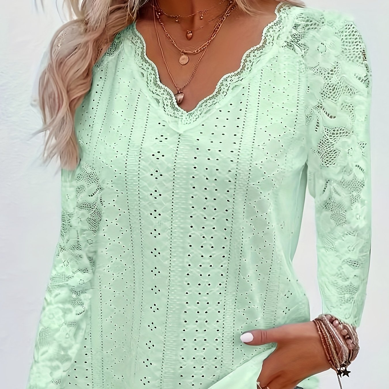 Nicole | Lace-Detail V-Neck Long Sleeve Top